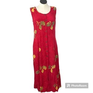 Pineapple Passion Sleeveless Maxi Shirtdress Women’s Size L Color Red/Yellow.